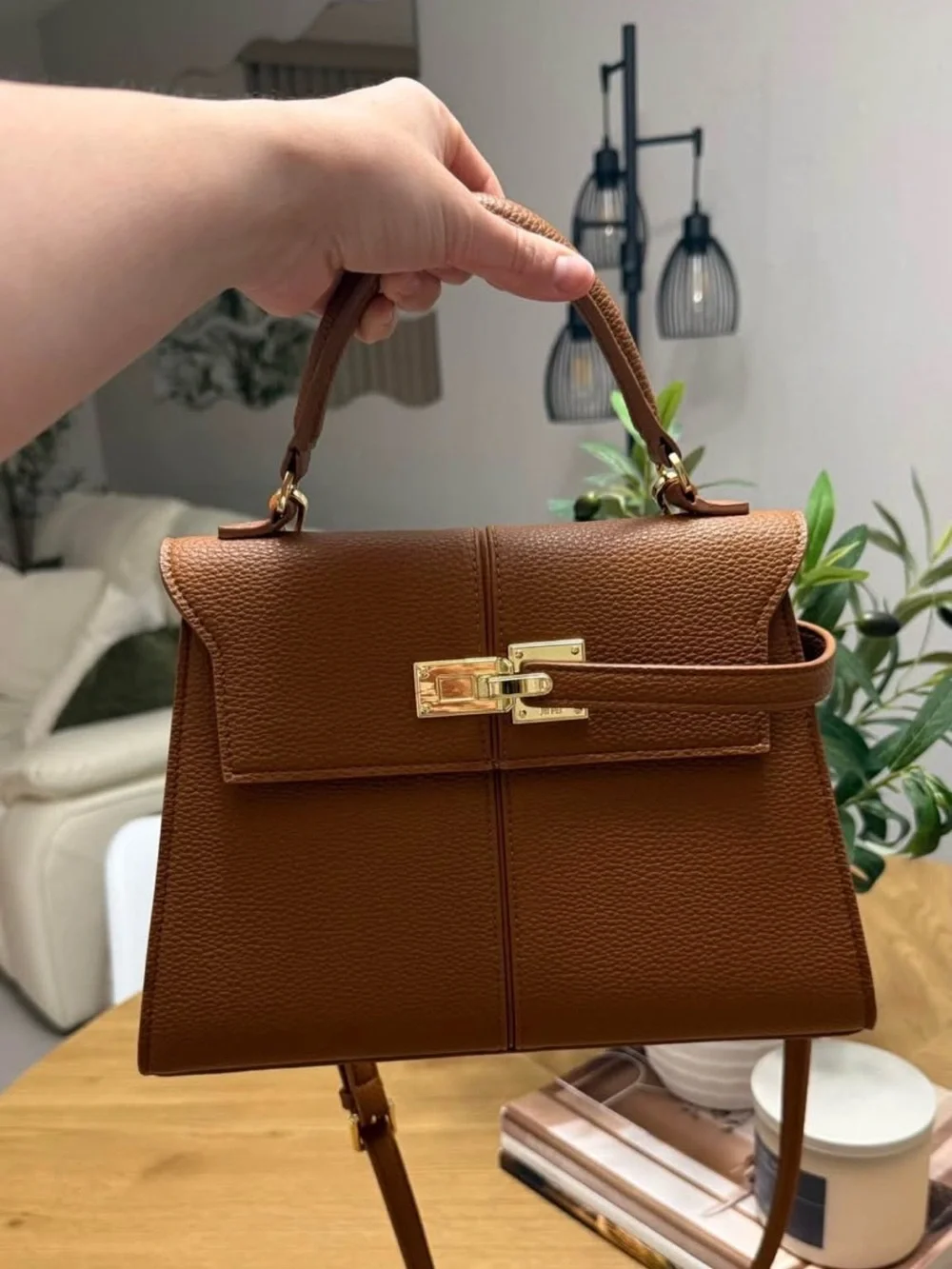 JW PEI Structured Top-Handle Satchel in Cognac